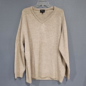 WOLSEY Men Beige 100% Lambswool Long Sleeve V-Neck Sweater XL
